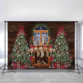 Lofaris Fireplace Stocking Window Wooden Christmas Tree Backdrops